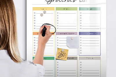 Memobord van glas met print inclusief neodymium magneten Boodschappenlijst met ruimte voor foto's