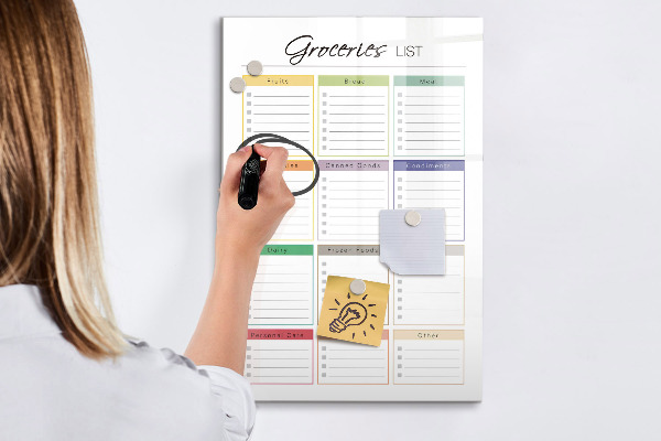 Memobord van glas met print inclusief neodymium magneten Boodschappenlijst met ruimte voor foto's