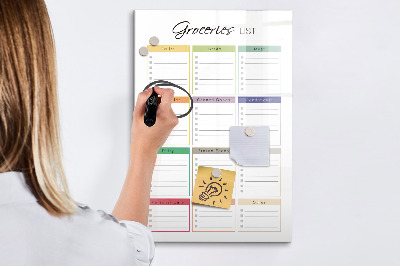 Memobord van glas met print inclusief neodymium magneten Boodschappenlijst met ruimte voor foto's