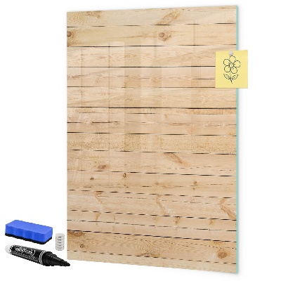 Decoratief glazen wandbord beschrijfbaar en magnetisch Notitiebord op een houten achtergrond
