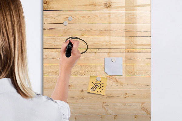 Decoratief glazen wandbord beschrijfbaar en magnetisch Notitiebord op een houten achtergrond