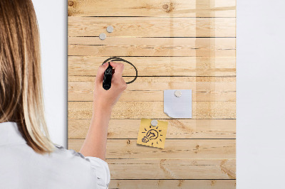 Decoratief glazen wandbord beschrijfbaar en magnetisch Notitiebord op een houten achtergrond