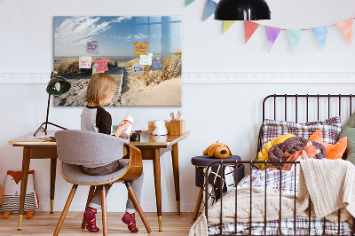 Decoratief glazen wandbord beschrijfbaar en magnetisch Strand, herinneringen en creativiteit in foto's
