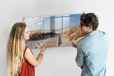 Decoratief glazen wandbord beschrijfbaar en magnetisch Strand, herinneringen en creativiteit in foto's