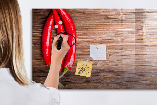 Decoratief glazen wandbord beschrijfbaar en magnetisch Een praktisch prikbord voor notities en foto's.