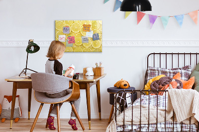 Decoratief glazen wandbord beschrijfbaar en magnetisch Citroenmotief met foto's en accessoires
