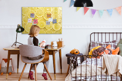 Decoratief glazen wandbord beschrijfbaar en magnetisch Citroenmotief met foto's en accessoires