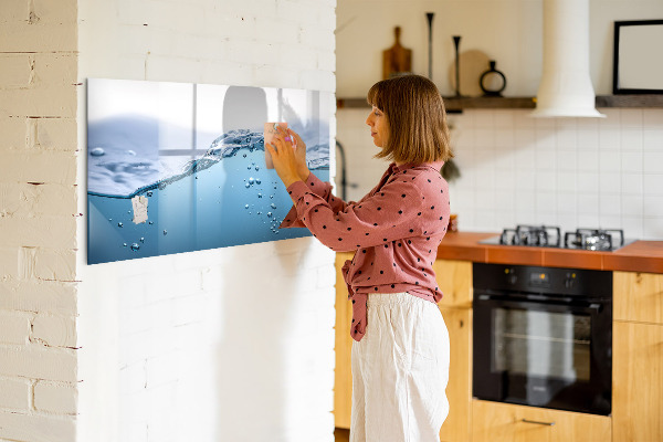Decoratief glazen wandbord beschrijfbaar en magnetisch Waterachtergrond met foto's en accessoires
