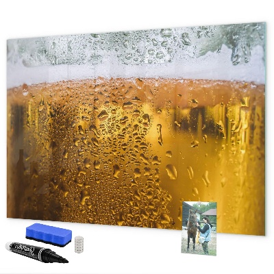 Memobord van glas met print inclusief neodymium magneten Een koud biertje met persoonlijke herinneringen.