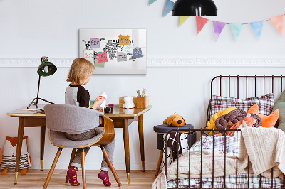 Decoratief glazen wandbord beschrijfbaar en magnetisch Wereldkaart met plaatsen en foto's
