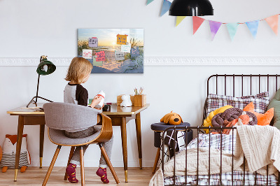 Memobord van glas met print inclusief neodymium magneten Strand en herinneringen in foto's