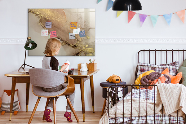Decoratief glazen wandbord beschrijfbaar en magnetisch Modern prikbord voor foto's en notities