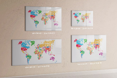 Memobord van glas met print inclusief neodymium magneten De wereld in kleurrijke woorden en foto's