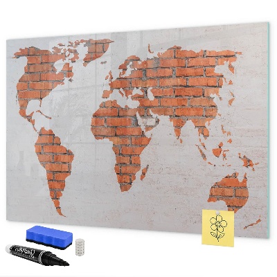 Memobord van glas met print inclusief neodymium magneten Een wereldkaart met persoonlijke herinneringen.