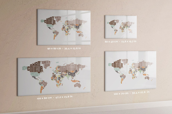 Decoratief glazen wandbord beschrijfbaar en magnetisch Wereldkaart met fotolocaties