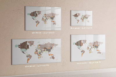 Decoratief glazen wandbord beschrijfbaar en magnetisch Wereldkaart met fotolocaties