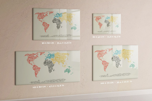 Memobord van glas met print inclusief neodymium magneten Wereldkaart met plaatsen en foto's
