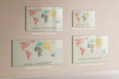 Memobord van glas met print inclusief neodymium magneten Wereldkaart met plaatsen en foto's
