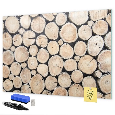 Decoratief glazen wandbord beschrijfbaar en magnetisch Natuurlijk hout in een moderne uitvoering