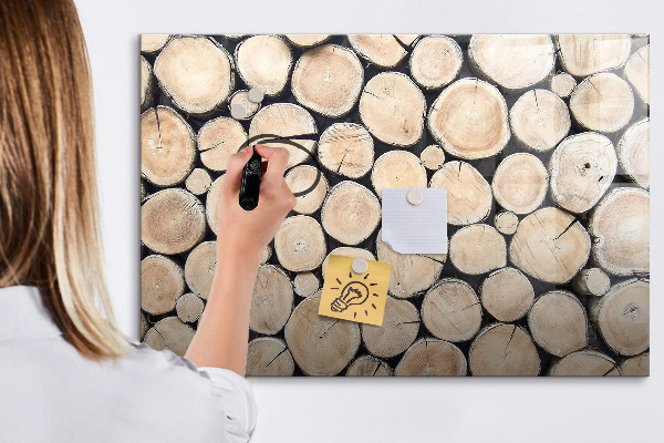 Decoratief glazen wandbord beschrijfbaar en magnetisch Natuurlijk hout in een moderne uitvoering