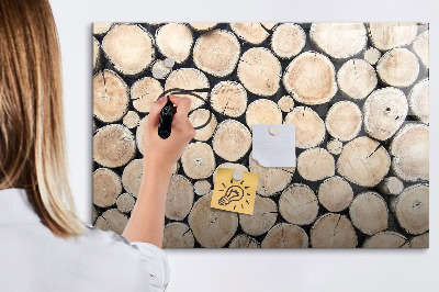 Decoratief glazen wandbord beschrijfbaar en magnetisch Natuurlijk hout in een moderne uitvoering
