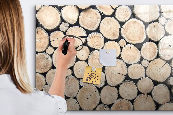 Decoratief glazen wandbord beschrijfbaar en magnetisch Natuurlijk hout in een moderne uitvoering