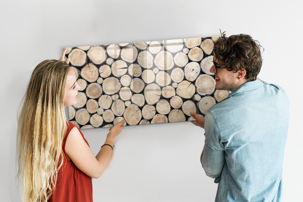 Decoratief glazen wandbord beschrijfbaar en magnetisch Natuurlijk hout in een moderne uitvoering