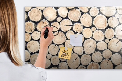 Decoratief glazen wandbord beschrijfbaar en magnetisch Natuurlijk hout in een moderne uitvoering
