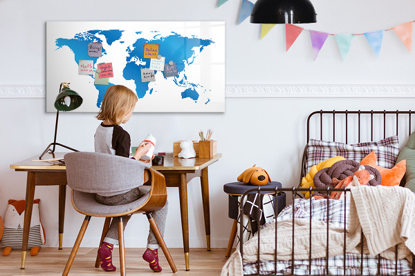 Memobord van glas met print inclusief neodymium magneten Wereldkaart met fotolocaties