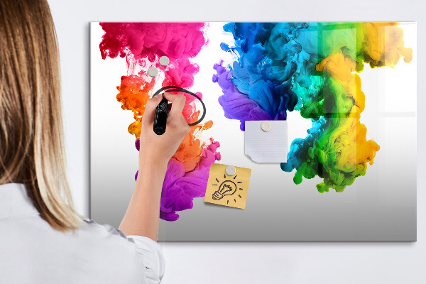 Decoratief glazen wandbord beschrijfbaar en magnetisch Kleurrijke wolken met persoonlijke foto's