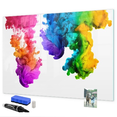 Decoratief glazen wandbord beschrijfbaar en magnetisch Kleurrijke wolken met persoonlijke foto's