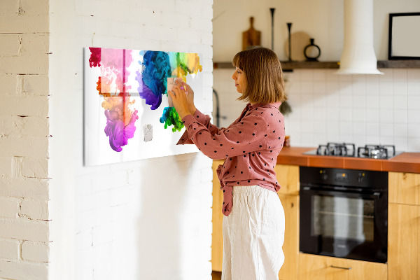 Decoratief glazen wandbord beschrijfbaar en magnetisch Kleurrijke wolken met persoonlijke foto's