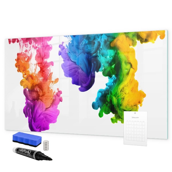 Decoratief glazen wandbord beschrijfbaar en magnetisch Kleurrijke wolken met persoonlijke foto's