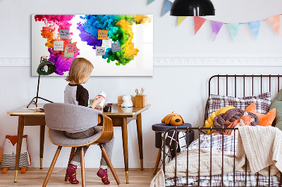 Decoratief glazen wandbord beschrijfbaar en magnetisch Kleurrijke wolken met persoonlijke foto's