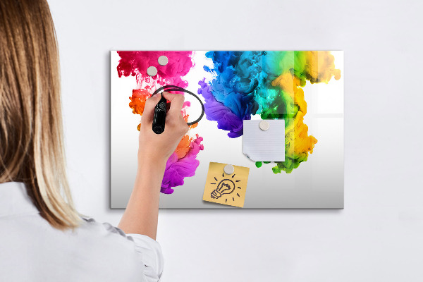 Decoratief glazen wandbord beschrijfbaar en magnetisch Kleurrijke wolken met persoonlijke foto's