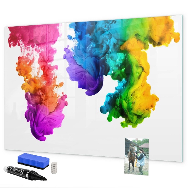 Decoratief glazen wandbord beschrijfbaar en magnetisch Kleurrijke wolken met persoonlijke foto's
