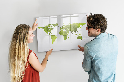 Decoratief glazen wandbord beschrijfbaar en magnetisch Wereldkaart met fotolocaties