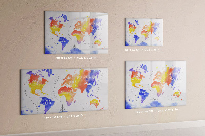 Decoratief glazen wandbord beschrijfbaar en magnetisch Kleurrijke wereldkaart met foto's