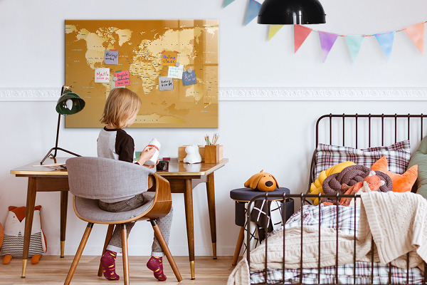 Decoratief glazen wandbord beschrijfbaar en magnetisch Interactieve kaartplanner met foto's