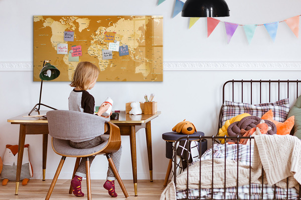 Decoratief glazen wandbord beschrijfbaar en magnetisch Interactieve kaartplanner met foto's
