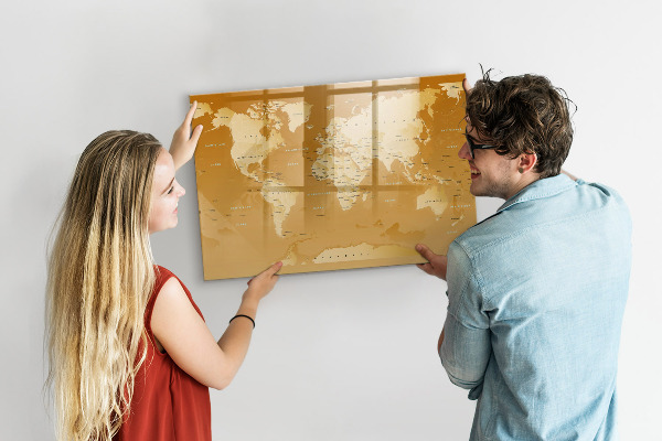 Decoratief glazen wandbord beschrijfbaar en magnetisch Interactieve kaartplanner met foto's