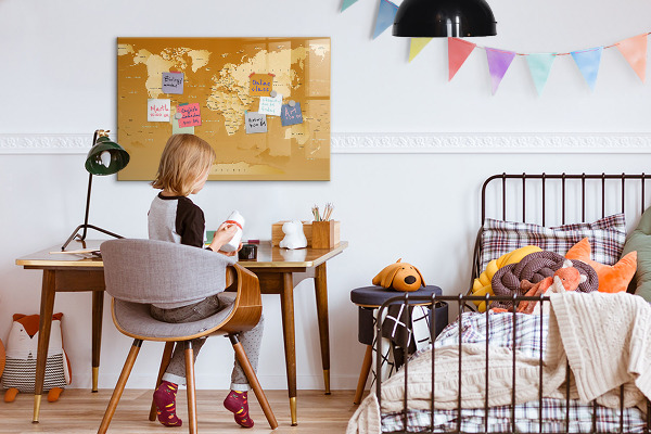 Decoratief glazen wandbord beschrijfbaar en magnetisch Interactieve kaartplanner met foto's