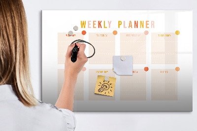 Decoratief glazen wandbord beschrijfbaar en magnetisch Weekplanner met ruimte voor foto's