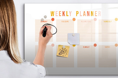 Decoratief glazen wandbord beschrijfbaar en magnetisch Weekplanner met ruimte voor foto's