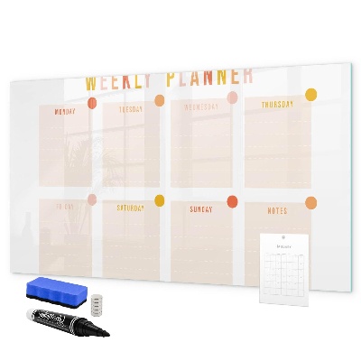 Decoratief glazen wandbord beschrijfbaar en magnetisch Weekplanner met ruimte voor foto's