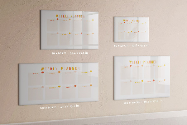 Decoratief glazen wandbord beschrijfbaar en magnetisch Weekplanner met ruimte voor foto's