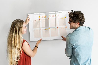 Decoratief glazen wandbord beschrijfbaar en magnetisch Weekplanner met ruimte voor foto's