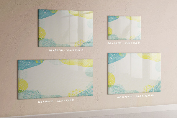 Decoratief glazen wandbord beschrijfbaar en magnetisch Een kleurrijk prikbord voor notities en foto's