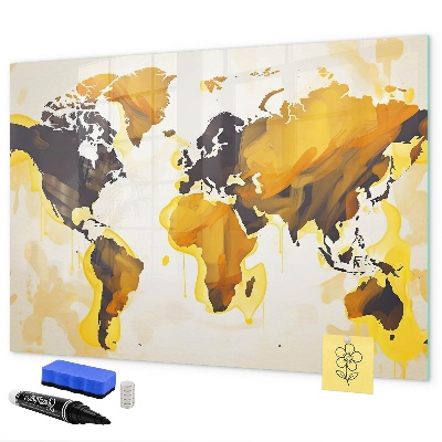 Memobord van glas met print inclusief neodymium magneten Wereldkaart met fotolocaties