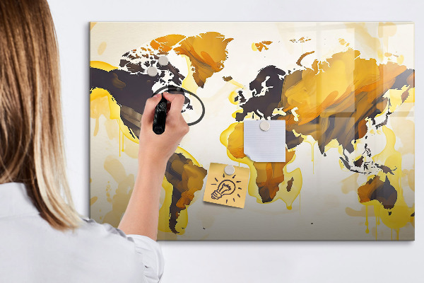 Memobord van glas met print inclusief neodymium magneten Wereldkaart met fotolocaties